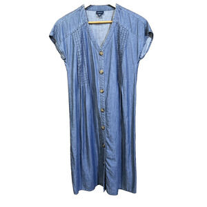 J JILL Denim Chambray Pintuck Shift Dress Size XS Linen Blend Preppy Coastal